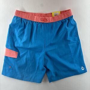 NWT Orageous Men's Orange Blue Print Lined Swim Trunks/Board Shorts -Size Large